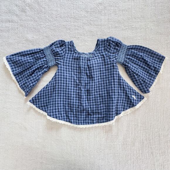 Well Dressed Wolf Blue Gingham Bell-sleeve Boho Top VGUC 18mo - Picture 1 of 5